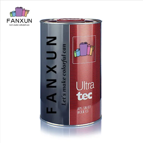 Cmyk 1 Liter Motor Oil Lubricant Can Custom Empty Round Tin Can